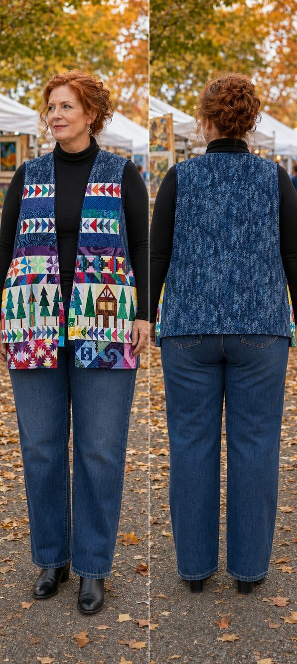Handmade Patchwork Quilt Vest Womens XL 1X Wearable Art Lagenlook Cottagecore
